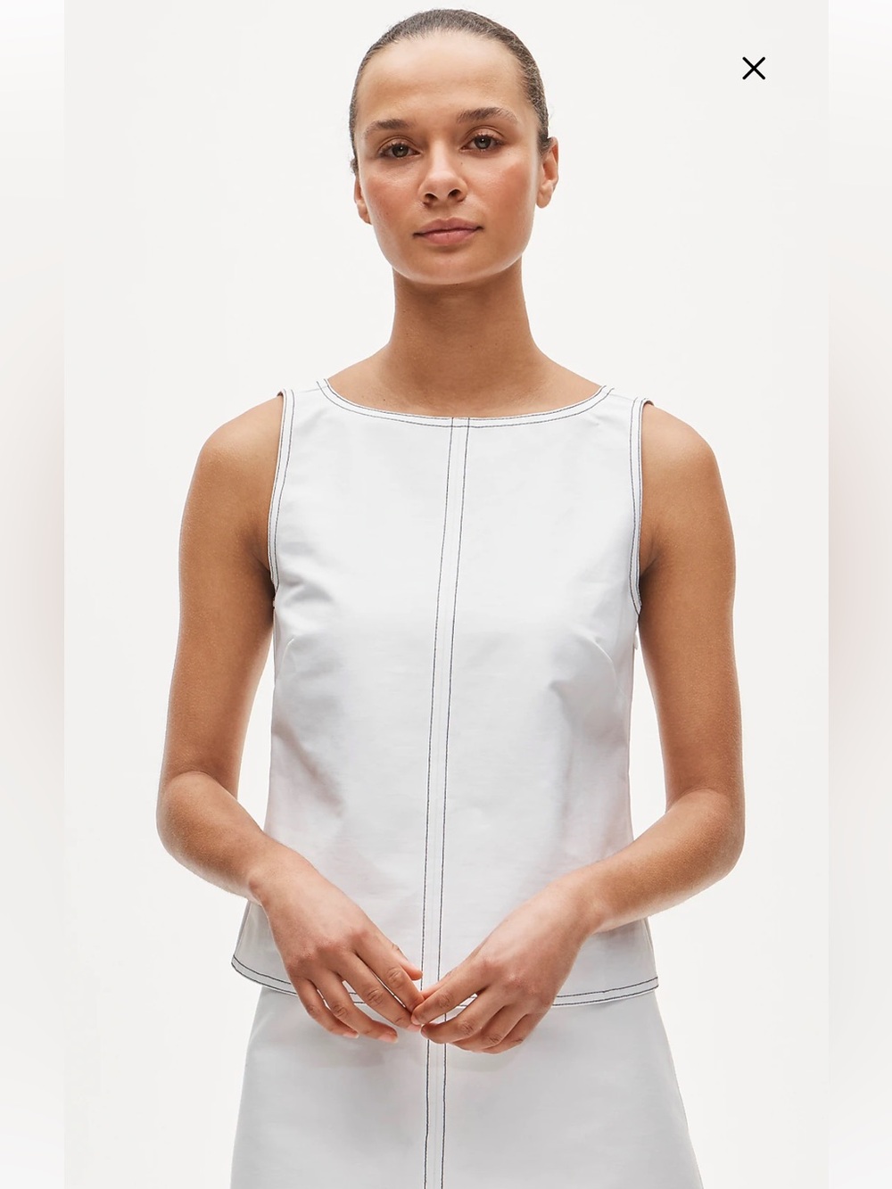 NWT J Crew Contrast-Stitch Shell Top in Double Cotton Poplin – White – Size 4